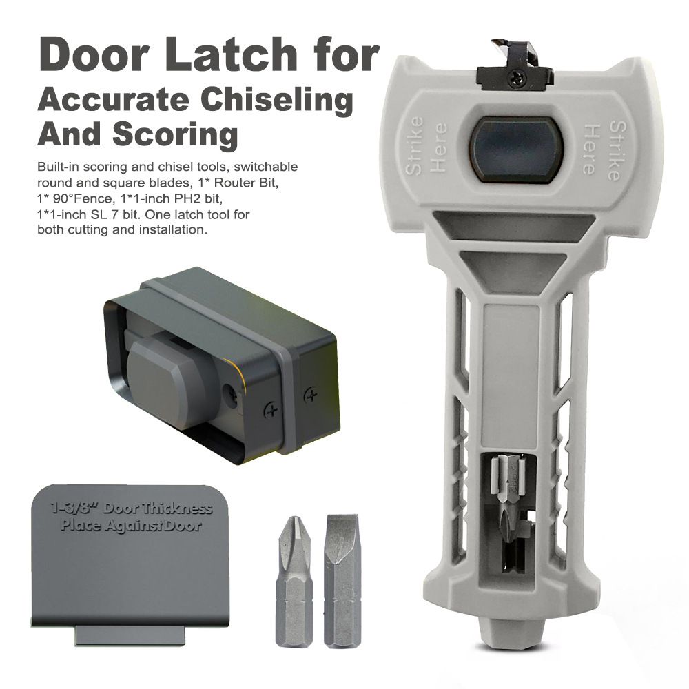 Multi-Function Door Lock Installation Chisel Tool with Interchangeable Scoring Blades, Wood Chisel, Screwdriver Bits and 90° Positioning Bracket for Precise Mortise Marking and Hardware Fitting (Green)