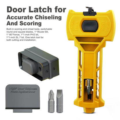 Multi-Function Door Lock Installation Chisel Tool with Interchangeable Scoring Blades, Wood Chisel, Screwdriver Bits and 90° Positioning Bracket for Precise Mortise Marking and Hardware Fitting (Green)