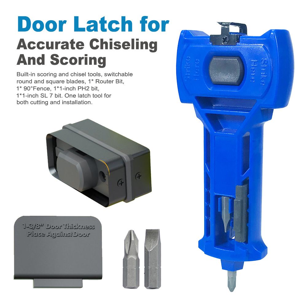 Multi-Function Door Lock Installation Chisel Tool with Interchangeable Scoring Blades, Wood Chisel, Screwdriver Bits and 90° Positioning Bracket for Precise Mortise Marking and Hardware Fitting (Green)