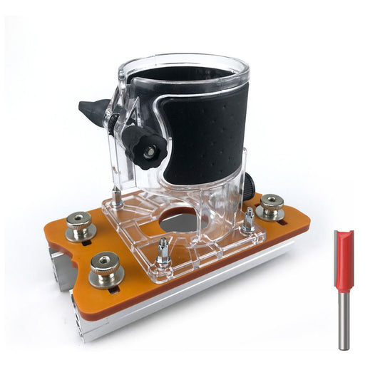 Multi-Function Router Slotting Jig with Adjustable Base for Woodworking Trimming, Grooving, and Hidden Fastener Installation on Boards and Panels (2nd Gen Slotting Plate + Transparent Cover + Router Bit)