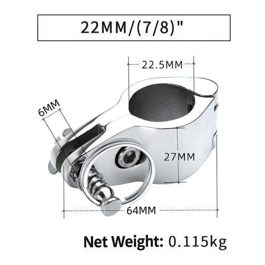 Bimini Top Jaw Slide with Quick Release Pin, 316 Marine Grade Stainless Steel Mirror Polished Clamp for Boat Awning Support Bracket, Corrosion Resistant Hardware Fitting (22mm, With Bull Ring)