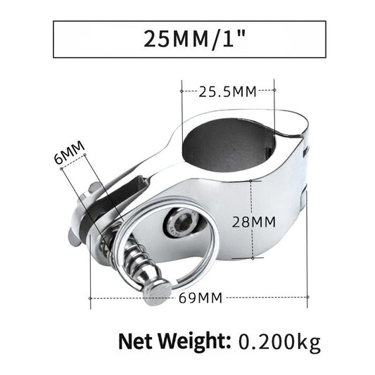 Bimini Top Jaw Slide with Quick Release Pin, 316 Marine Grade Stainless Steel Mirror Polished Clamp for Boat Awning Support Bracket, Corrosion Resistant Hardware Fitting (25mm, With Bull Ring)