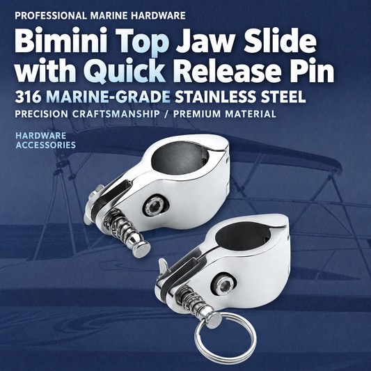 Bimini Top Jaw Slide with Quick Release Pin, 316 Marine Grade Stainless Steel Mirror Polished Clamp for Boat Awning Support Bracket, Corrosion Resistant Hardware Fitting (25mm, With Bull Ring)