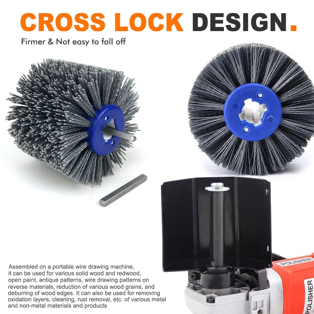 Nylon Abrasive Wire Drum Polishing Wheel for Portable Belt Sander and Angle Grinder, Rotary Brush for Wood Sanding, Metal Drawing, Rust Removal, Deburring and Surface Finishing (M14 Kit with 2 Wire Drawing Wheels)
