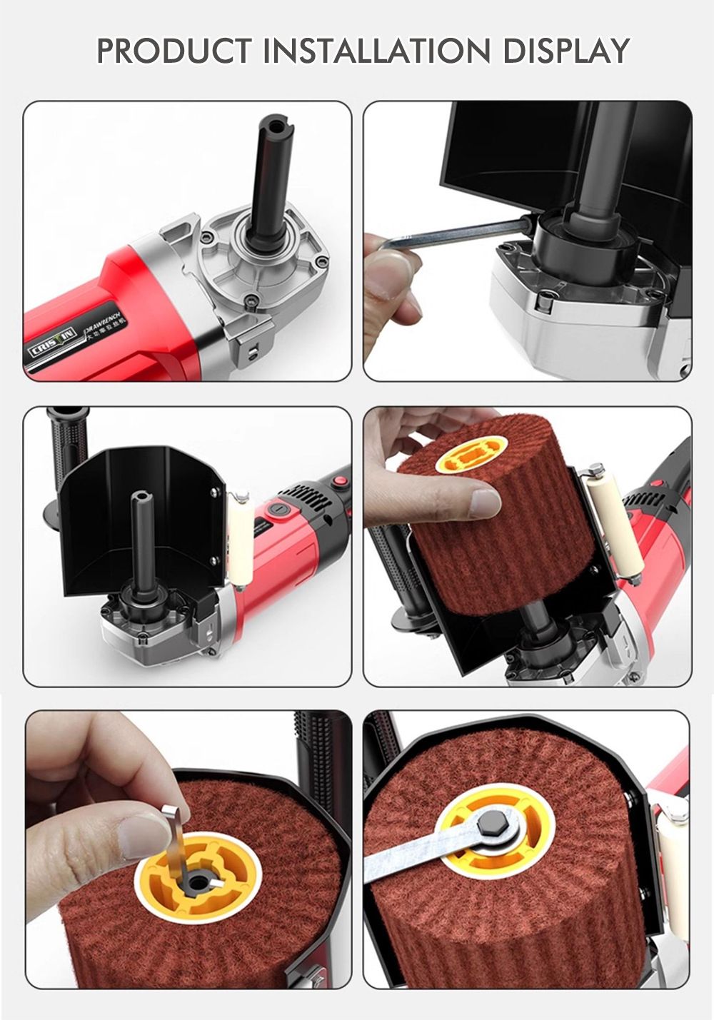 Nylon Abrasive Wire Drum Polishing Wheel for Portable Belt Sander and Angle Grinder, Rotary Brush for Wood Sanding, Metal Drawing, Rust Removal, Deburring and Surface Finishing (M14 Kit with 2 Wire Drawing Wheels)