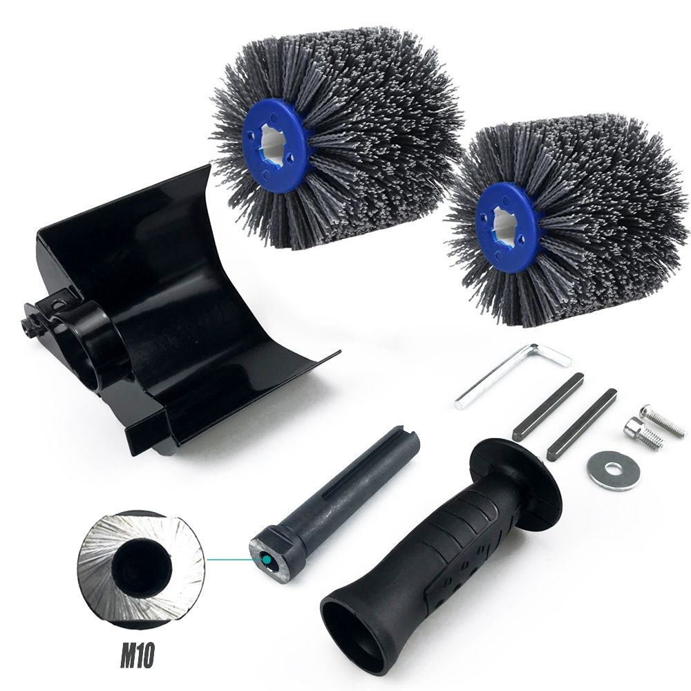 Nylon Abrasive Wire Drum Polishing Wheel for Portable Belt Sander and Angle Grinder, Rotary Brush for Wood Sanding, Metal Drawing, Rust Removal, Deburring and Surface Finishing (M14 Kit with 2 Wire Drawing Wheels)