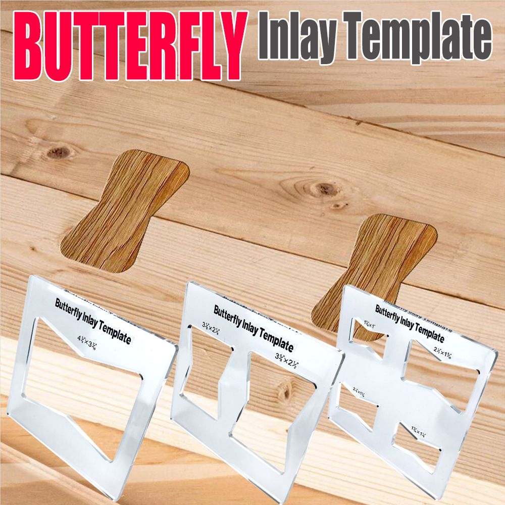 Transparent Acrylic Butterfly Inlay Template Router Jig for Woodworking Joiners Decorative Inlay Repair and Furniture Crafting (C)