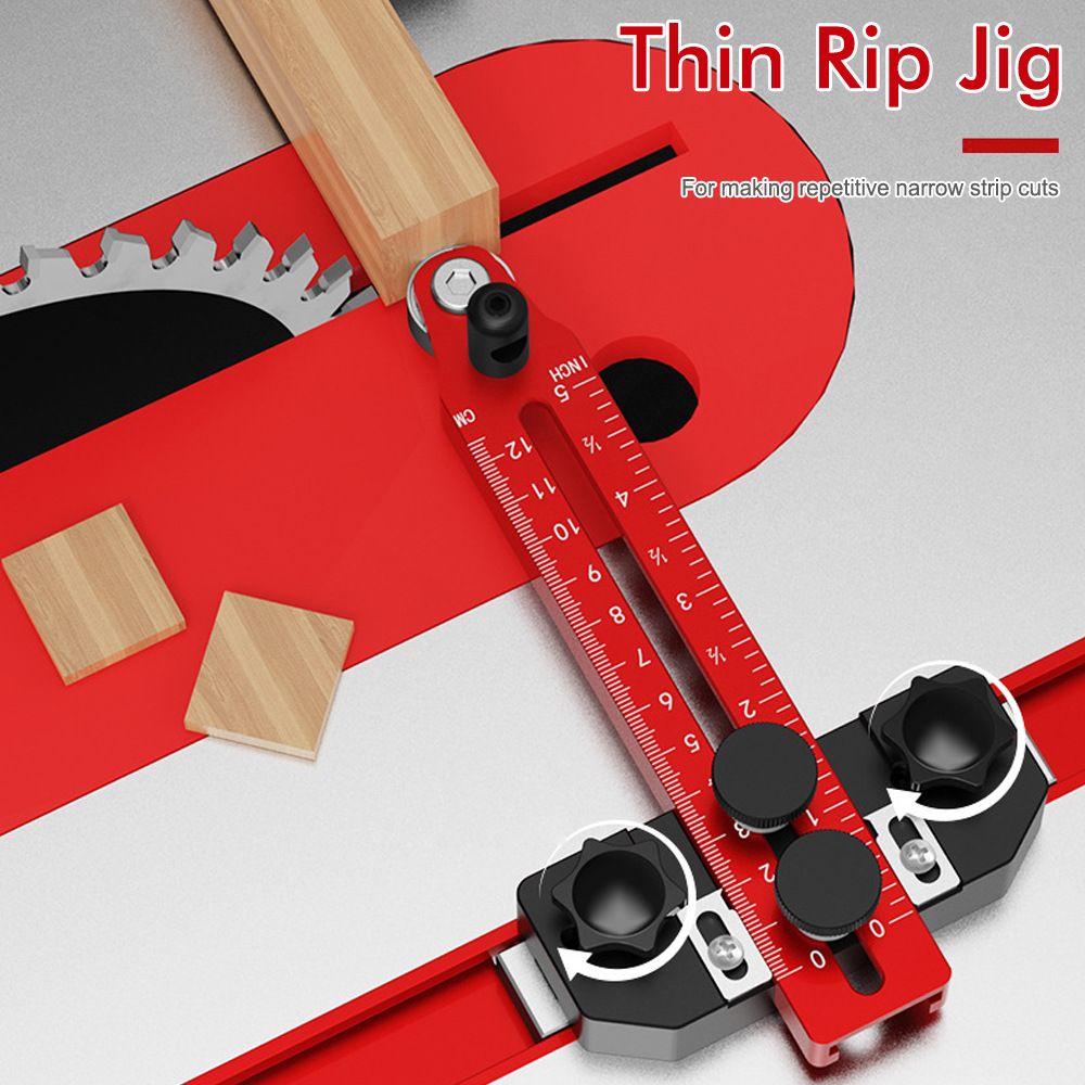 2-in-1 Table Saw Alignment Gauge and Thin Rip Jig with Dial Indicator, Aluminum T-Slot Miter Gauge for Precise Woodworking Saw Blade and Fence Calibration (Red)