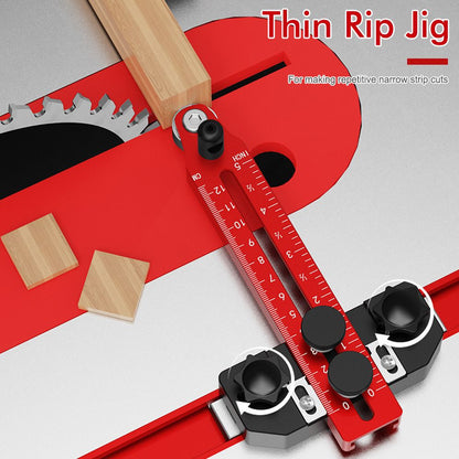 2-in-1 Table Saw Alignment Gauge and Thin Rip Jig with Dial Indicator, Aluminum T-Slot Miter Gauge for Precise Woodworking Saw Blade and Fence Calibration (Red)
