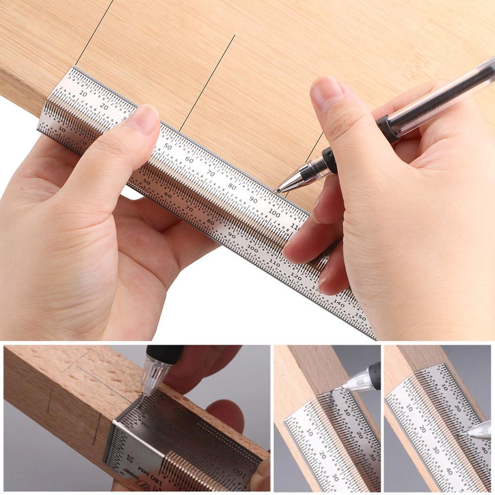 Stainless Steel Marking Gauge Ruler 180mm Right Angle Woodworking Scriber Measuring Tool for Tenon Joint Layout Drawing Design Engineering Precision Marking (Silver)