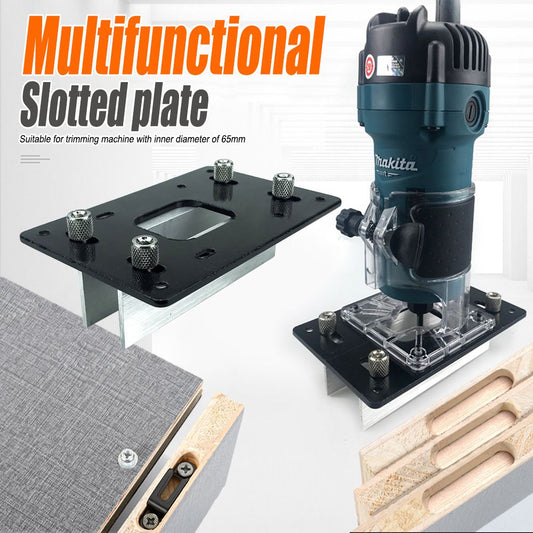 Multifunctional Aluminum Router Base Slotting Jig for Woodworking, Adjustable Trimming Machine Base with Scale for Furniture Making, Cabinet Installation, Hidden Connector Grooving and Hardware Pre-installation (2-in-1 Invisible Connector Slotting Tool, S