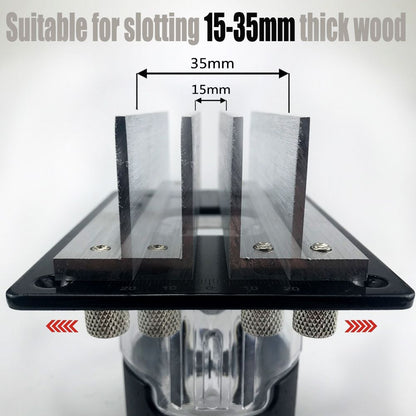 Multifunctional Aluminum Router Base Slotting Jig for Woodworking, Adjustable Trimming Machine Base with Scale for Furniture Making, Cabinet Installation, Hidden Connector Grooving and Hardware Pre-installation (2-in-1 Invisible Connector Slotting Tool, S