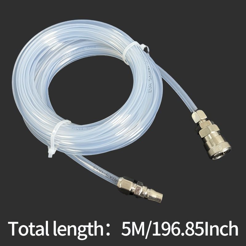 Flexible Tube 5M/196.85Inch Pneumatic Hose, Outer Diameter 8Mm, Inner Diameter 5Mm, Transparent Durable Air Compressor Hose with Metal Connector, No Electricity Needed 5.0 meter Transparent