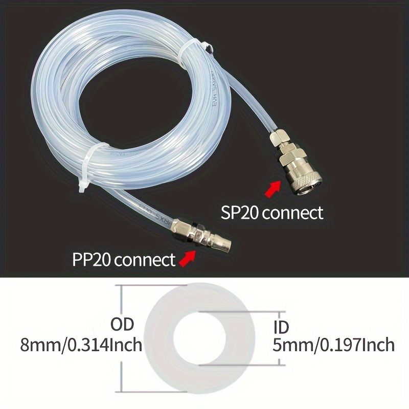 Flexible Tube 5M/196.85Inch Pneumatic Hose, Outer Diameter 8Mm, Inner Diameter 5Mm, Transparent Durable Air Compressor Hose with Metal Connector, No Electricity Needed 5.0 meter Transparent