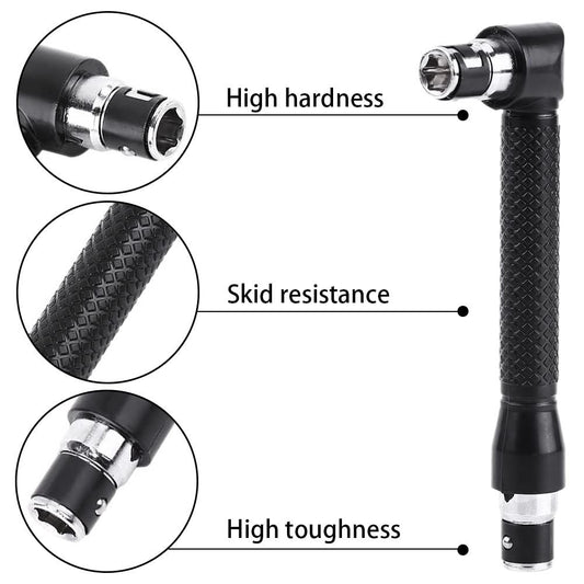 Double-Headed L-Shaped Socket 1/4 Inch Hex Socket Wrench 90 Degree Right Angle Screwdriver Adapter with 10Pcs Bits Tool