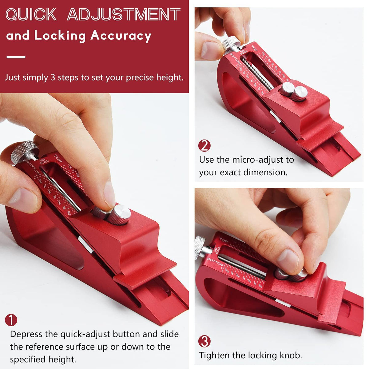 Adjustable Setup Block Height Gauge, Aluminum Precision Woodworking Tools for Router and Table Saw Accessories