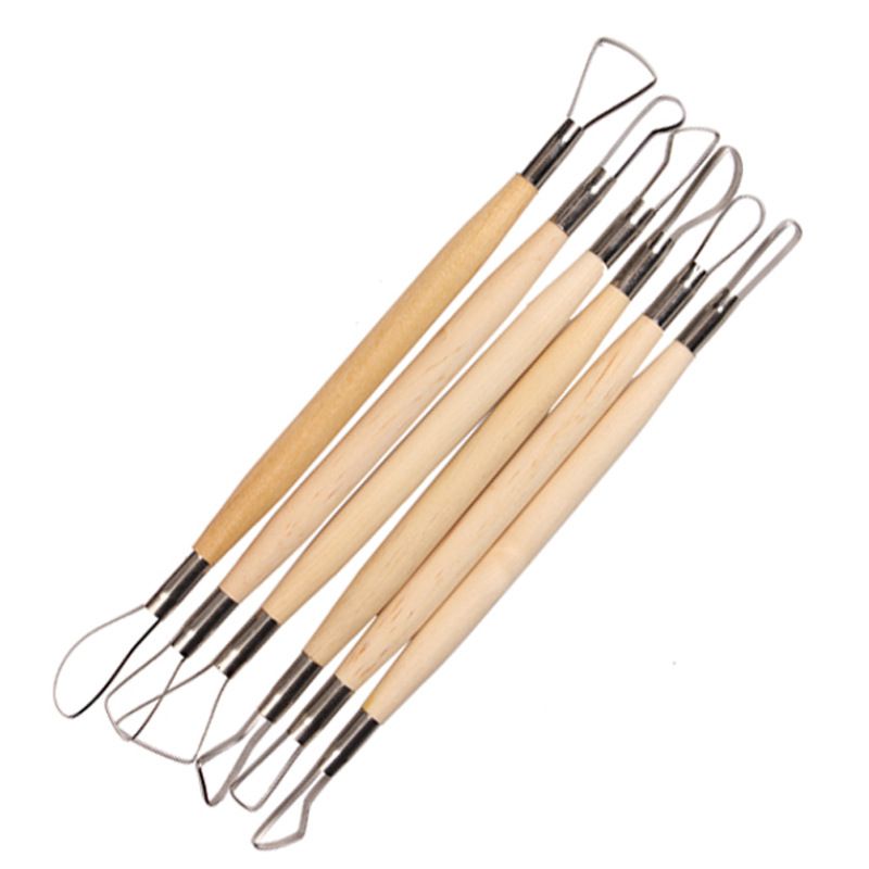 6PCS Clay Sculpture Tool Double Sided Special Small Loop Scraper Knife Ceramic Pottery Sharper Tool with Smooth Wooden Handle
