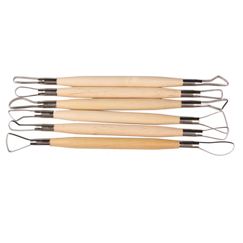 6PCS Clay Sculpture Tool Double Sided Special Small Loop Scraper Knife Ceramic Pottery Sharper Tool with Smooth Wooden Handle