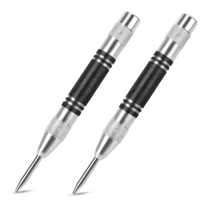 2Pcs Heavy Duty Automatic Center Punch, 5'' Premium Steel Spring Loaded Center Hole Punch, Adjustable Spring Impact Center
