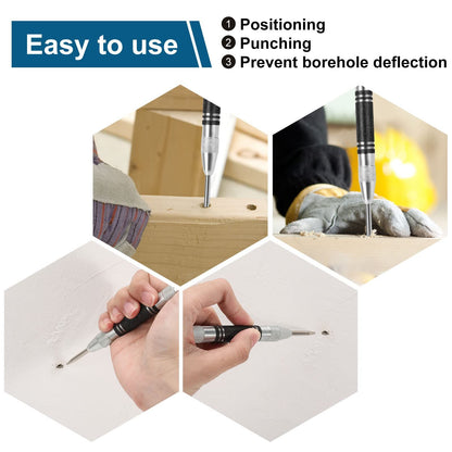 2Pcs Heavy Duty Automatic Center Punch, 5'' Premium Steel Spring Loaded Center Hole Punch, Adjustable Spring Impact Center