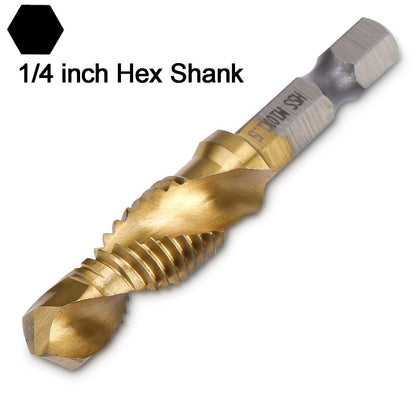 Combination Drill Tap Bit Set 6 Piece Hex Shank Quick Change HSS Titanium Coated Spiral Tap Drill Bit Include Spiral Screw Tap Set