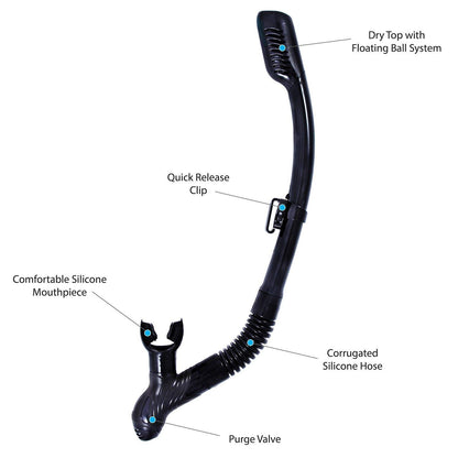Dry Snorkel | Quality Professional Snorkel Gear with Dry Top Valve, Comfortable Silicone Mouthpiece and Purge Valve