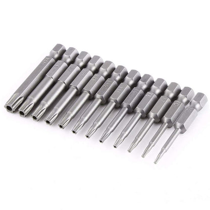 12pcs 1/4 Inch Hex Shank T5-T40 Torx Head Screw Driver Bit Set Security Tamper Proof Star 6 Point Screwdriver Kit Tools
