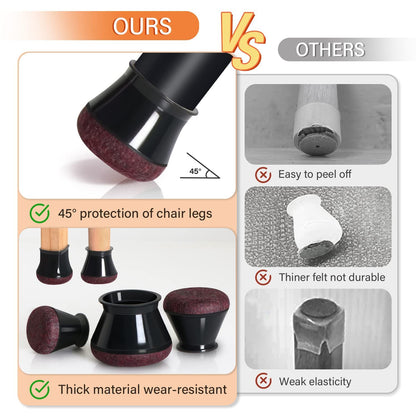 Chair Leg Floor Protectors Chair Leg Protectors for Hardwood Floors Felt Silicone Caps Strengthen Bottom 16 Pack (19~28mm)