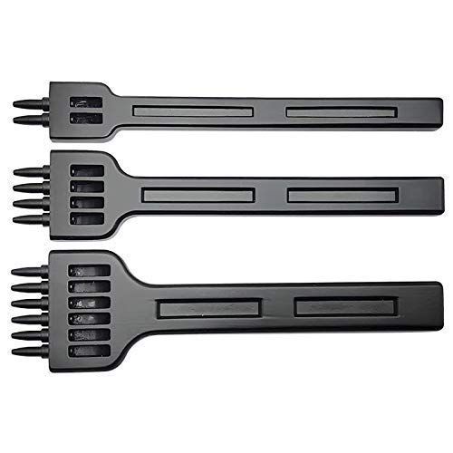 Leather Stitching chisels Round Hole Punching Tool 4mm 2/4/6 Claw Tooth Set for DIY Leather Craft (Black-3pcs)