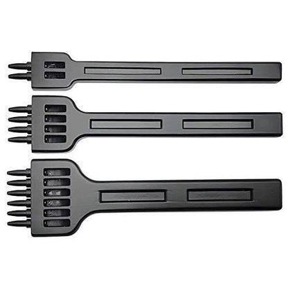 Leather Stitching chisels Round Hole Punching Tool 4mm 2/4/6 Claw Tooth Set for DIY Leather Craft (Black-3pcs)