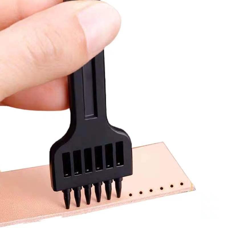 Leather Stitching chisels Round Hole Punching Tool 4mm 2/4/6 Claw Tooth Set for DIY Leather Craft (Black-3pcs)