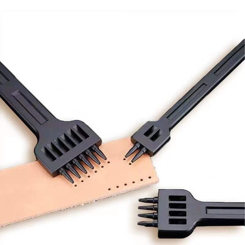 Leather Stitching chisels Round Hole Punching Tool 4mm 2/4/6 Claw Tooth Set for DIY Leather Craft (Black-3pcs)