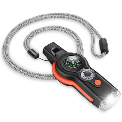 7-in-1 Emergency Survival Function Whistle, Outdoor Multifunctional Tool Safety Whistle with Lanyard, Ideal for Kayaking