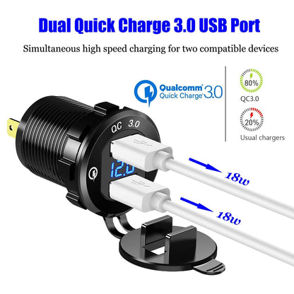 Dual USB Charger Socket, USB Cigarette Lighter Socket with LED Voltmeter, Waterproof Aluminum Car Charger Adapter DIY Kit
