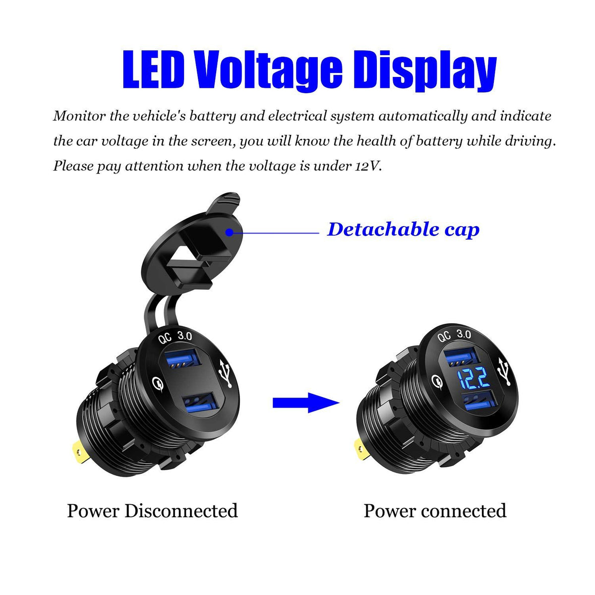 Dual USB Charger Socket, USB Cigarette Lighter Socket with LED Voltmeter, Waterproof Aluminum Car Charger Adapter DIY Kit