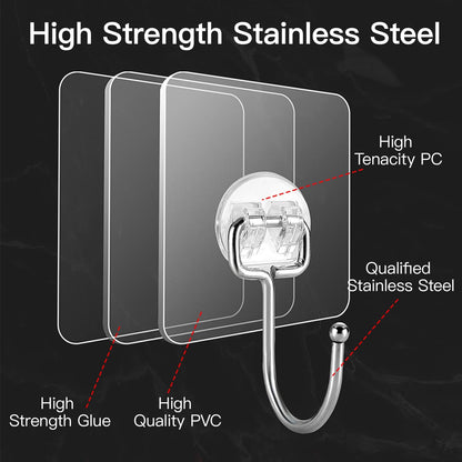 Wall Hangers without Nails Self-Adhesive Traceless Clear and Removable, Waterproof and Rustproof Multiple Uses for Bathroom