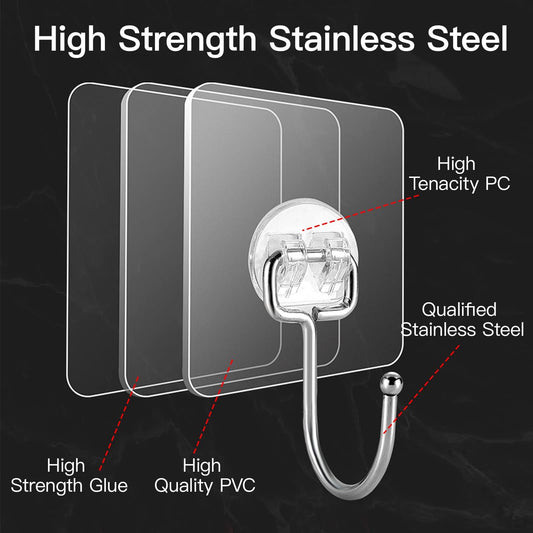 Wall Hangers without Nails Self-Adhesive Traceless Clear and Removable, Waterproof and Rustproof Multiple Uses for Bathroom