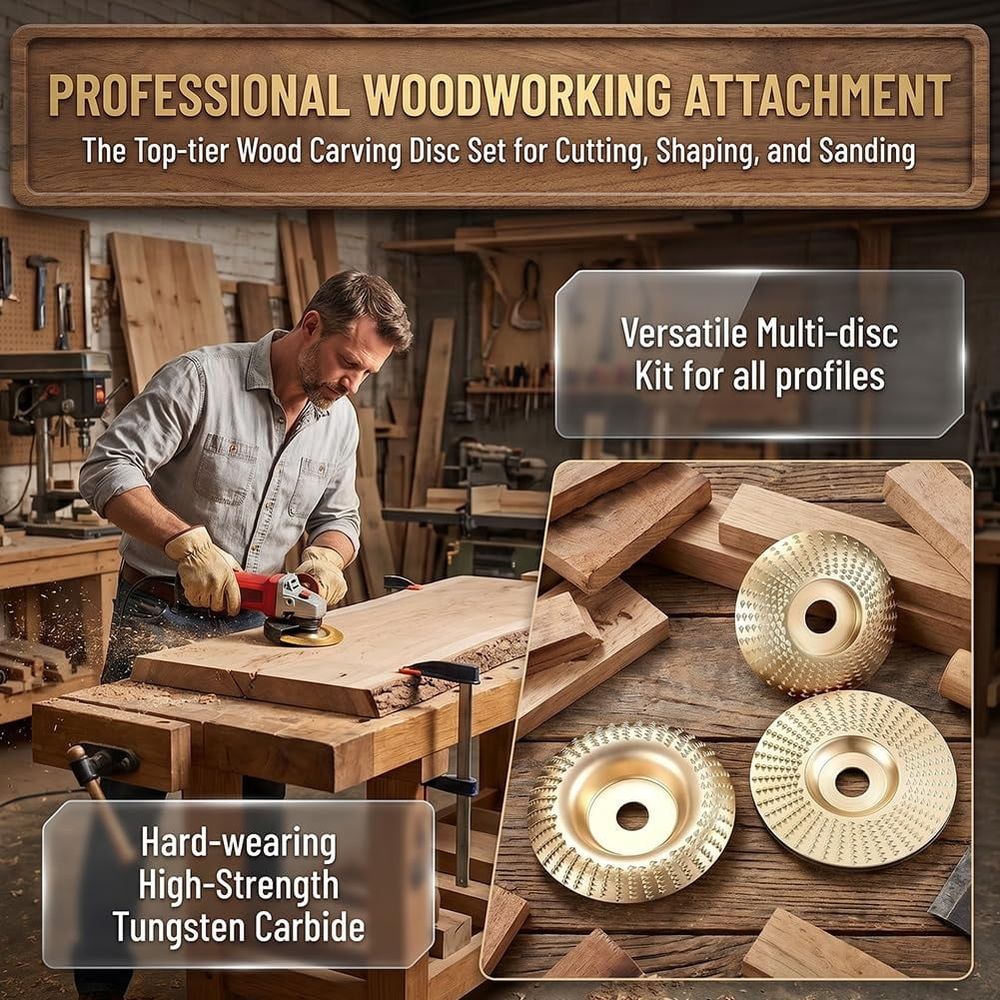 Tungsten Carbide Wheel,  Upgraded Angle Grinder Polishing Pad, Wood Grinding Disc for Angle Grinder, Wood Carving Disc Woodworking Attachment for Cutting, Shaping, Sanding
