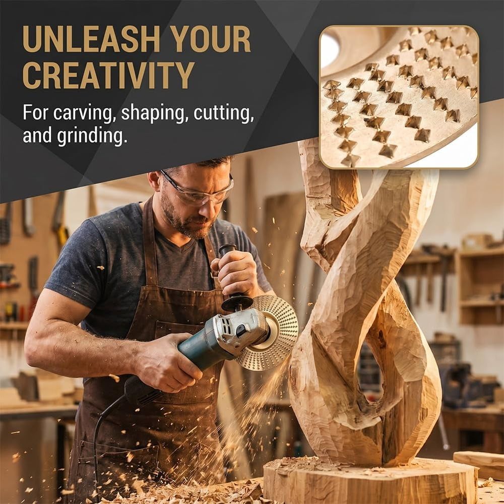 Tungsten Carbide Wheel,  Upgraded Angle Grinder Polishing Pad, Wood Grinding Disc for Angle Grinder, Wood Carving Disc Woodworking Attachment for Cutting, Shaping, Sanding