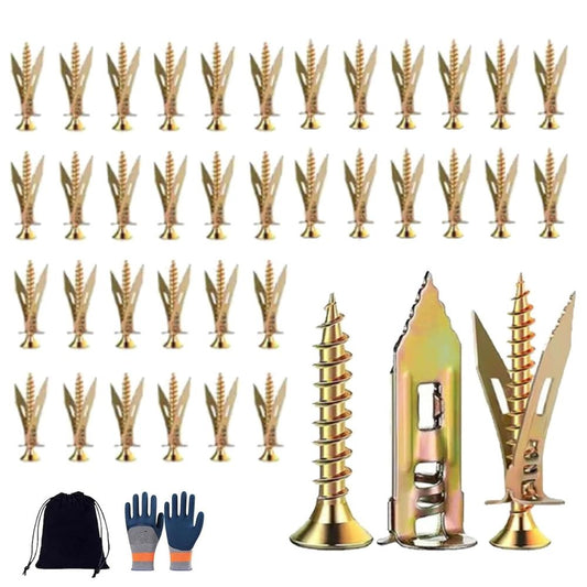 No Drill Dry Wall Anchors, Self Drilling Drywall Anchors with Screws Kit, Heavy Duty Metal Expansion Screws, Easy to Use, for Fixing Shelf, Cabinet, Curtains, Garden Deco