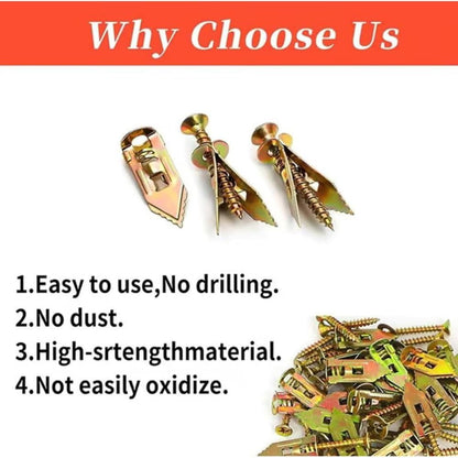 No Drill Dry Wall Anchors, Self Drilling Drywall Anchors with Screws Kit, Heavy Duty Metal Expansion Screws, Easy to Use, for Fixing Shelf, Cabinet, Curtains, Garden Deco