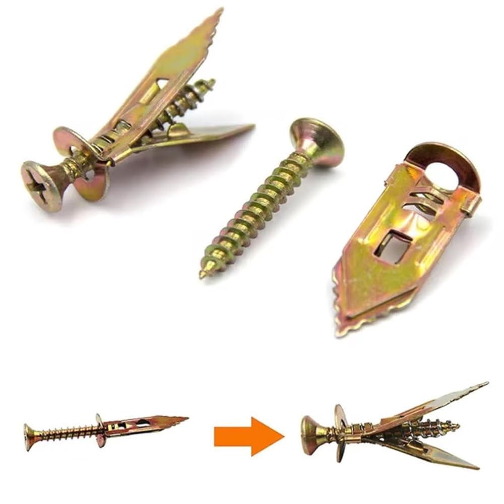 No Drill Dry Wall Anchors, Self Drilling Drywall Anchors with Screws Kit, Heavy Duty Metal Expansion Screws, Easy to Use, for Fixing Shelf, Cabinet, Curtains, Garden Deco