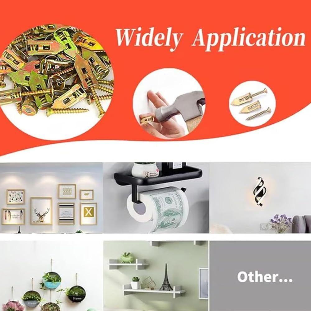 No Drill Dry Wall Anchors, Self Drilling Drywall Anchors with Screws Kit, Heavy Duty Metal Expansion Screws, Easy to Use, for Fixing Shelf, Cabinet, Curtains, Garden Deco