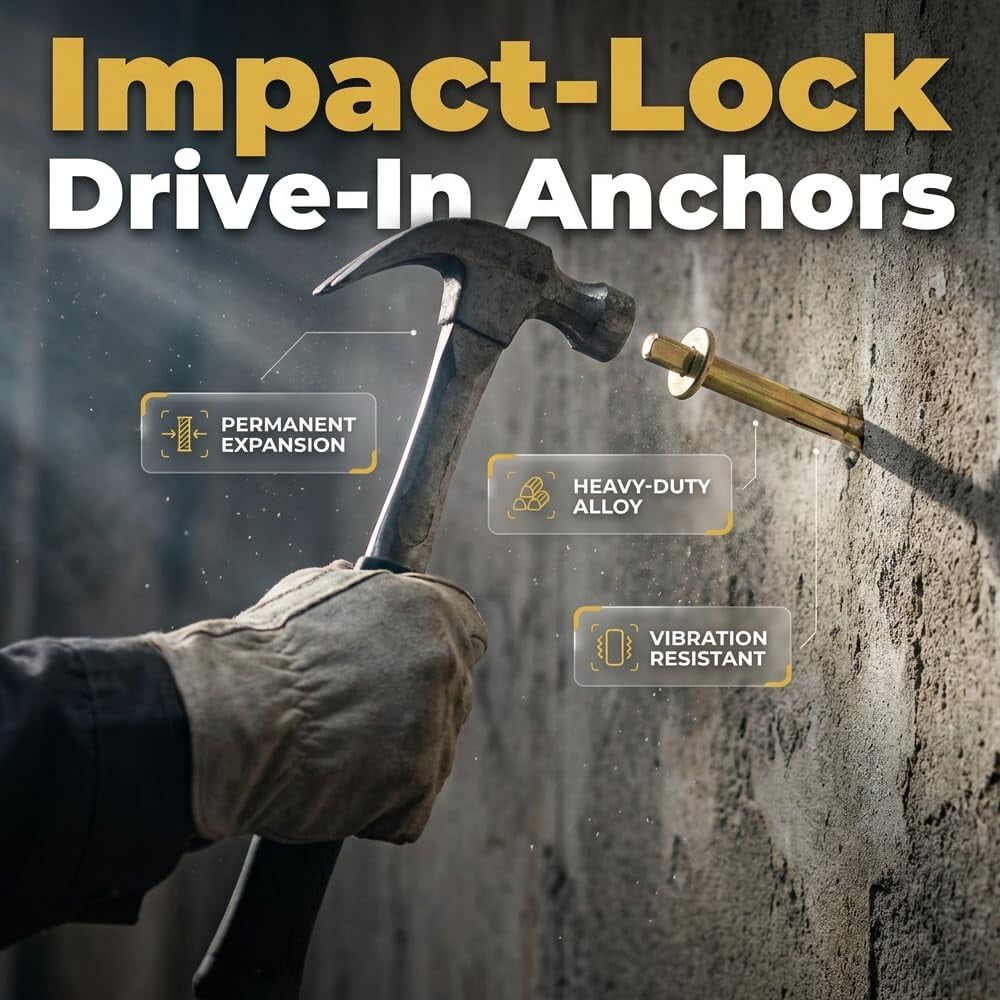 M6 Drive Anchors, 40-60mm Expansion Bolts, Zinc Plated Wall Anchors for Concrete, Brick, Block, Heavy Duty Wall Fasteners, Easy Install for Indoor & Outdoor Use