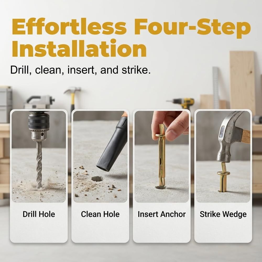 M6 Drive Anchors, 40-60mm Expansion Bolts, Zinc Plated Wall Anchors for Concrete, Brick, Block, Heavy Duty Wall Fasteners, Easy Install for Indoor & Outdoor Use