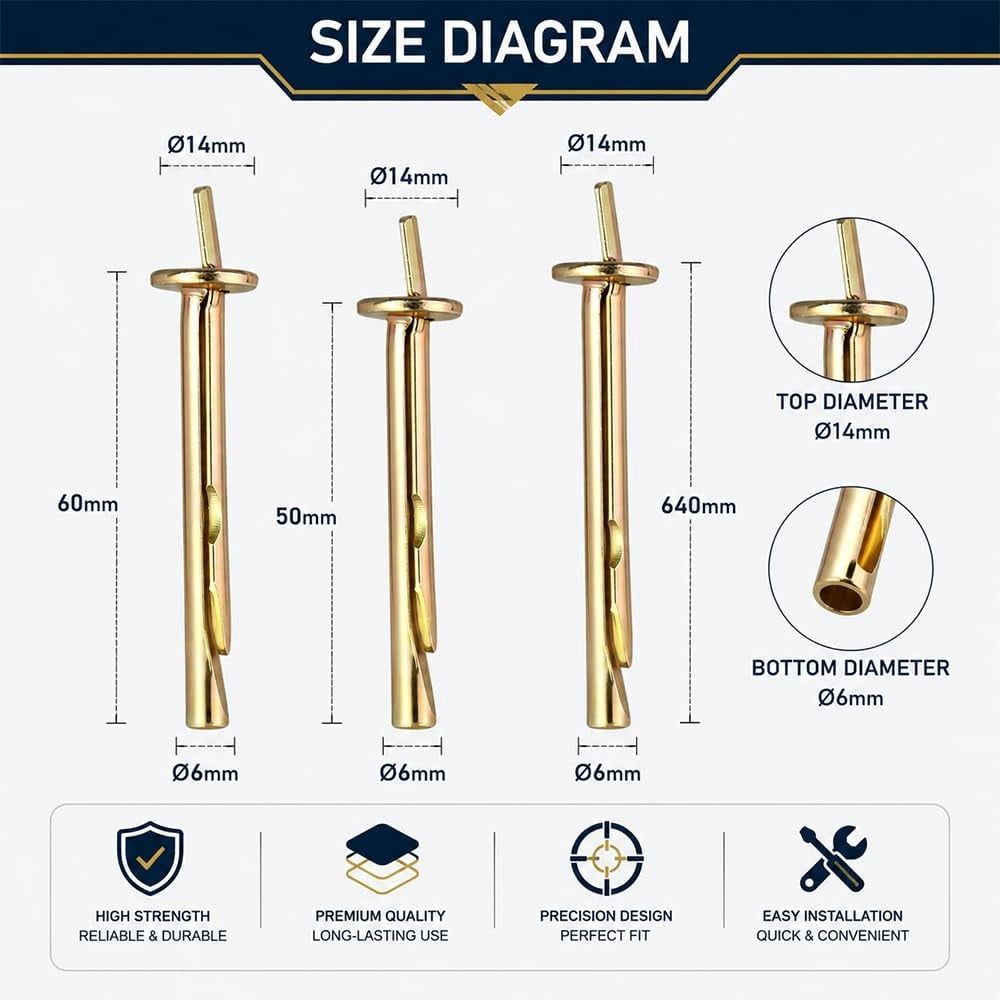 M6 Drive Anchors, 40-60mm Expansion Bolts, Zinc Plated Wall Anchors for Concrete, Brick, Block, Heavy Duty Wall Fasteners, Easy Install for Indoor & Outdoor Use