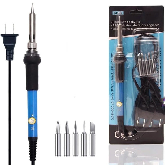 Soldering Iron Kit Electric 60W 110V Adjustable Temperature Soldering Gun Welding Tools,5pcs Replacement Tips and Solder Wire Tube