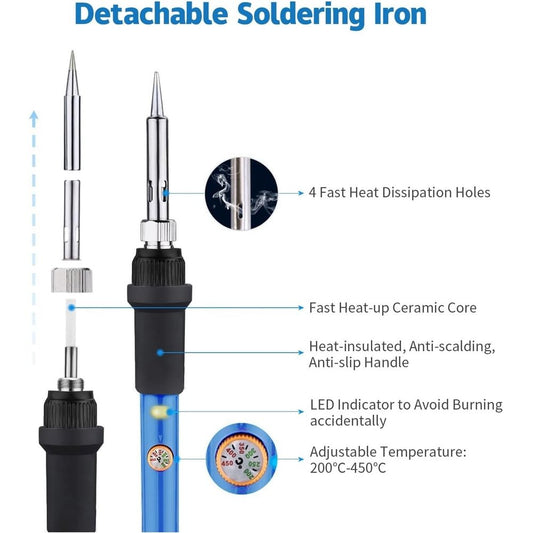 Soldering Iron Kit Electric 60W 110V Adjustable Temperature Soldering Gun Welding Tools,5pcs Replacement Tips and Solder Wire Tube