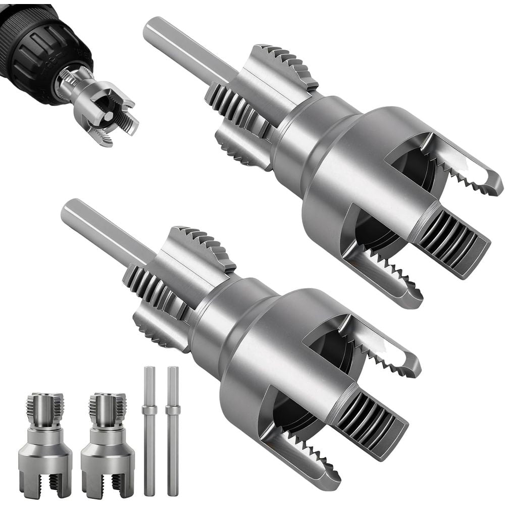 Dual-Function PVC Pipe Thread Cutting Tool for 1/2" & 3/4", 2PCS Internal & External Alloy Steel Threader Kit for Water Pipes, Electric Drill Compatible