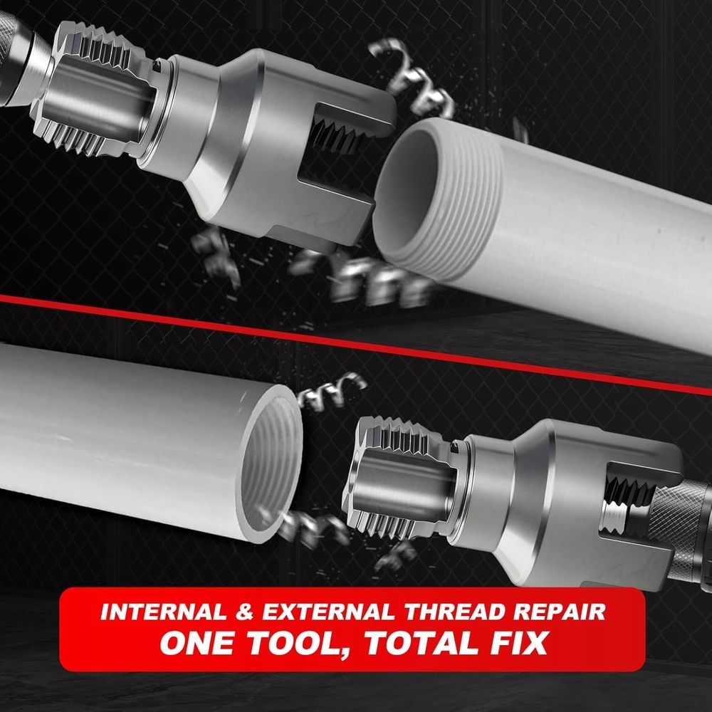 Dual-Function PVC Pipe Thread Cutting Tool for 1/2" & 3/4", 2PCS Internal & External Alloy Steel Threader Kit for Water Pipes, Electric Drill Compatible